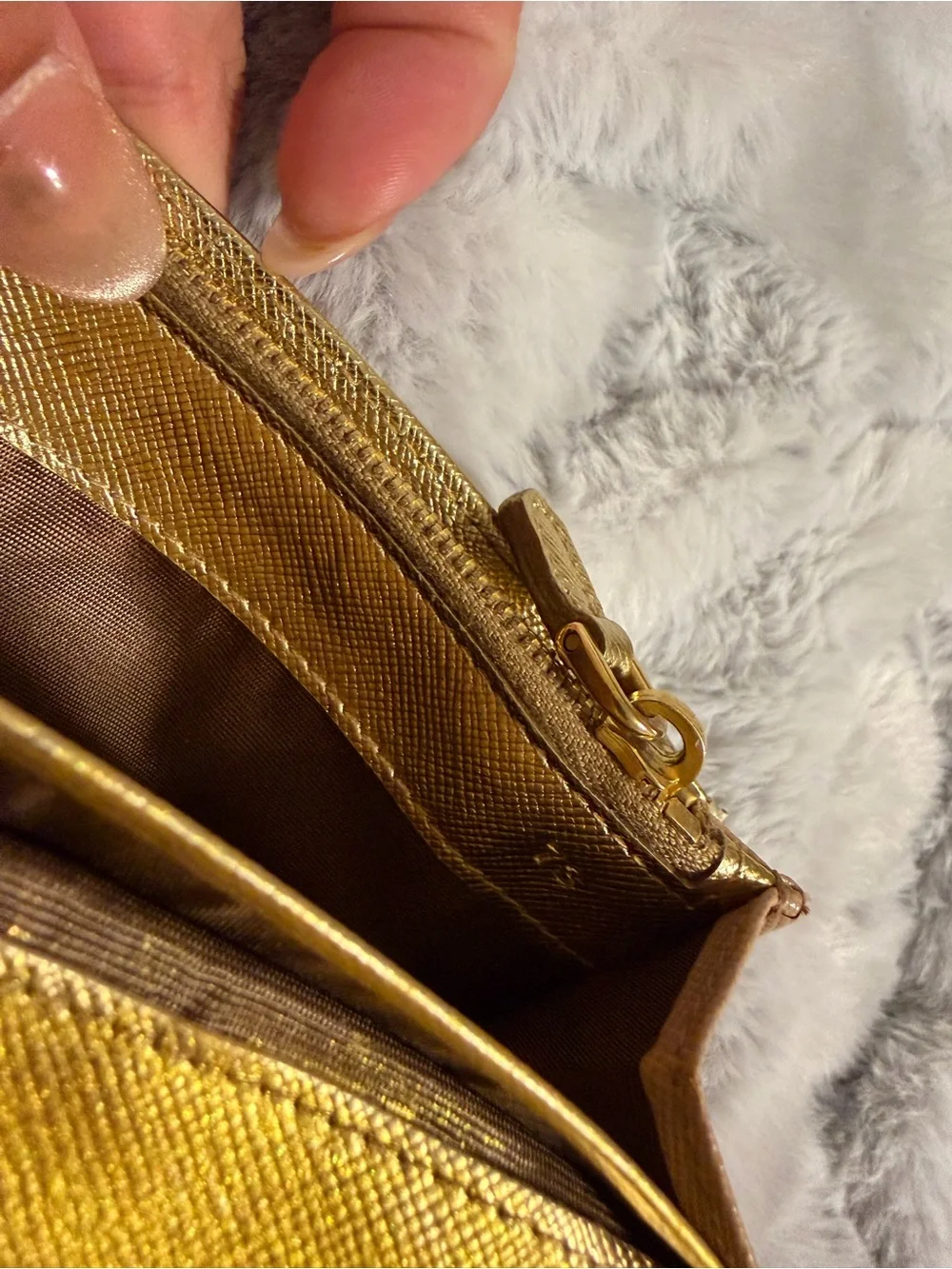 Prada Beige Saffiano Leather Continental Wallet with Gold Logo